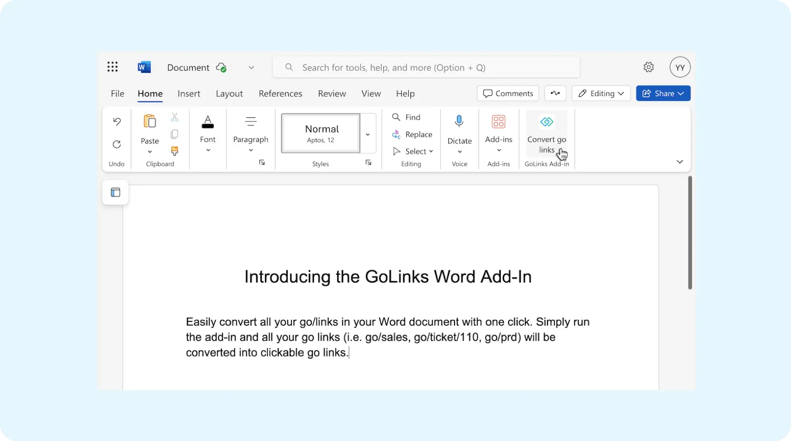 Converting Go Links® in a Microsoft Word document